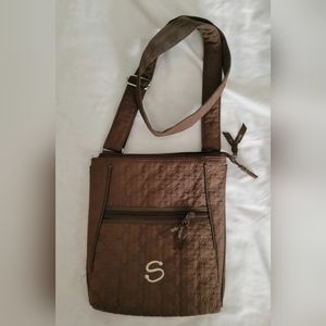 Thirty- one brown quilted crossbody embroidered S   11 x 9"
